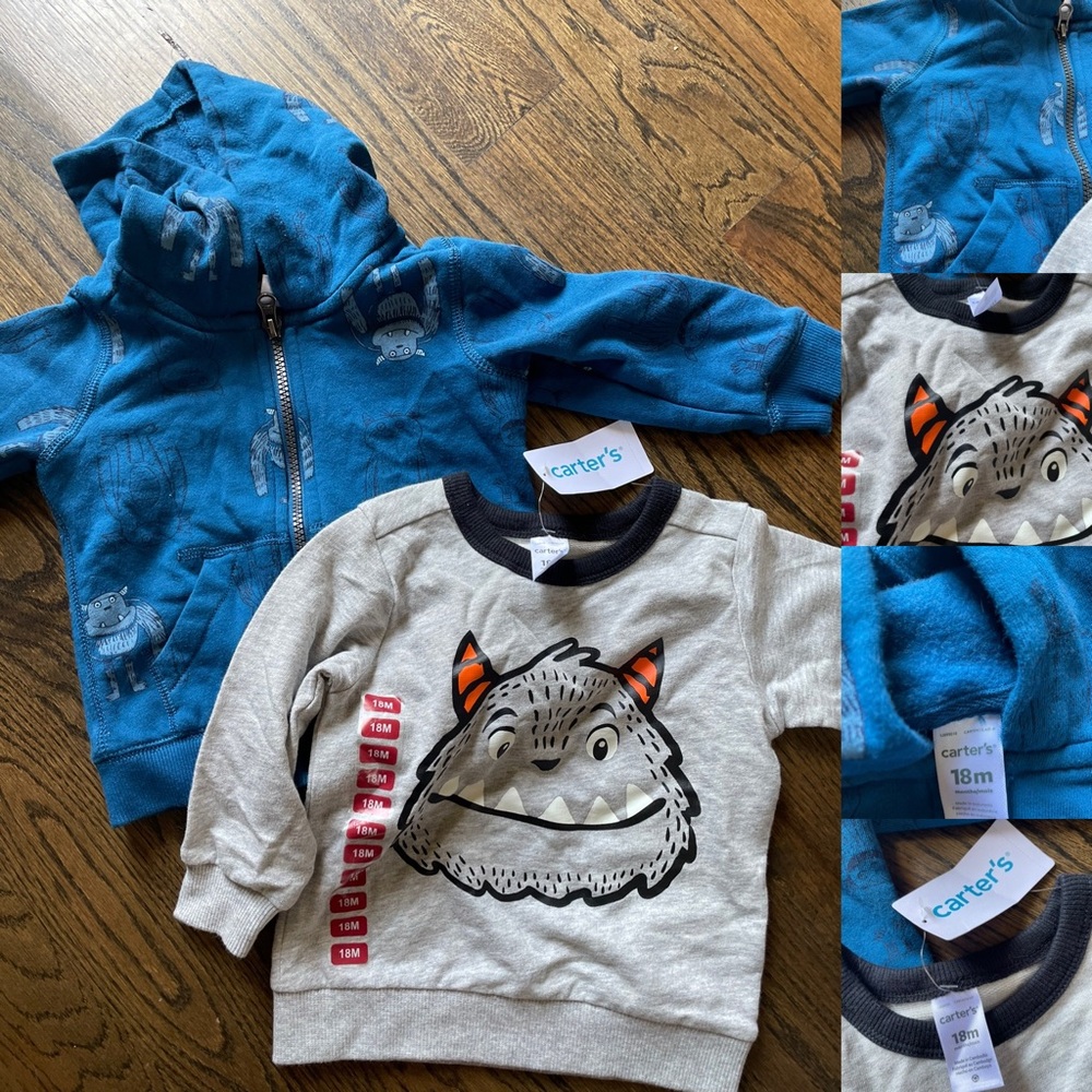Carters baby boy monster 18m hoodie sweatshirt bun